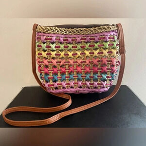 Vintage basketweave colorful crossbody bag cottagecore festival farmcore prarie